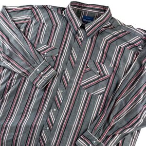 Wrangler Men's 3X Big Western Shirt Gray Red Black Stripe Pearl Snap Long Sleeve